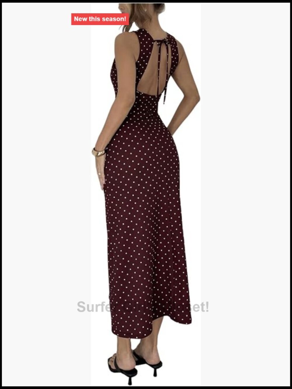Polka Dots Backless Sleeveless Corset Dress High Waist Calf Length Semi Formal